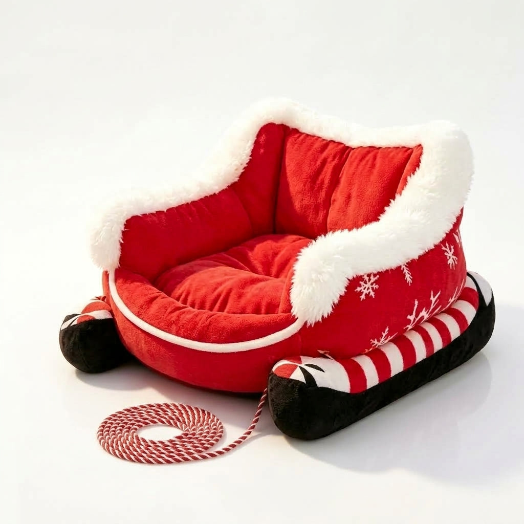 Cama trineo navideña roja para perros y gatos