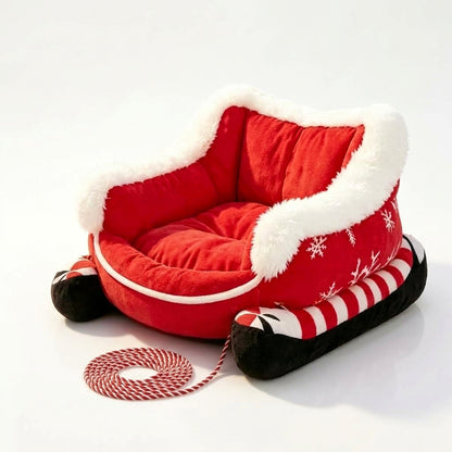 Cama trineo navideña roja para perros y gatos