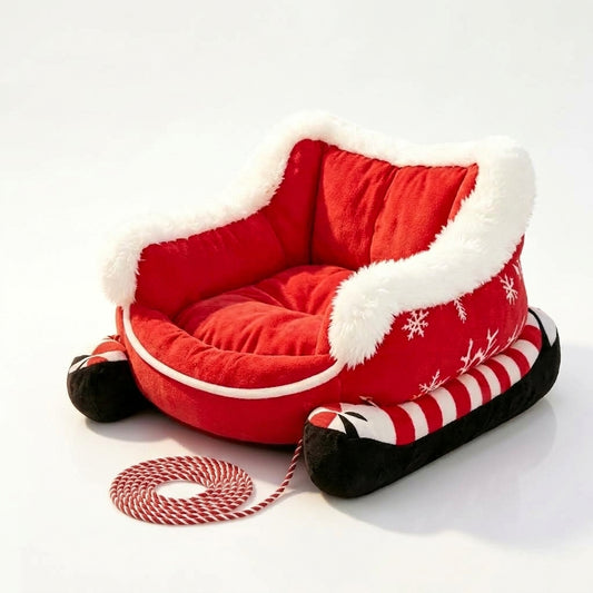 Cama trineo navideña roja para perros y gatos